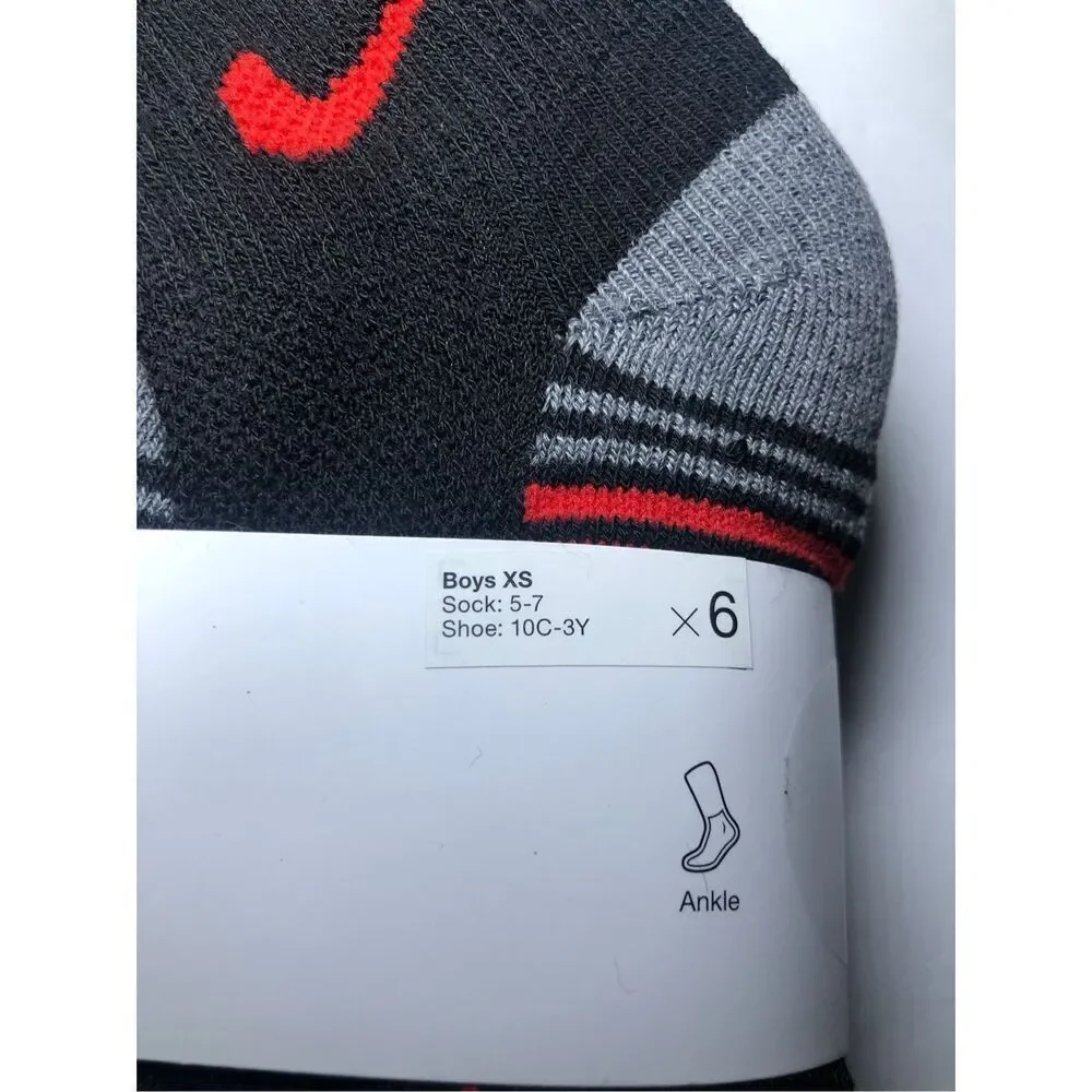 Nike Kids Cushioned Ankle Socks Size 5-7/ Shoe 10C-3Y  6 pack